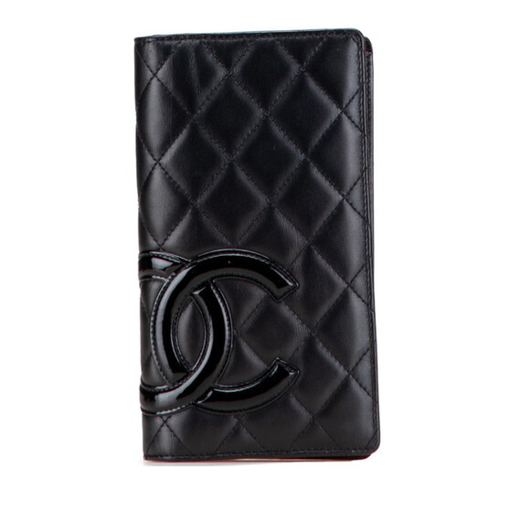CHANEL Black Lambskin Leather Logo Wallet